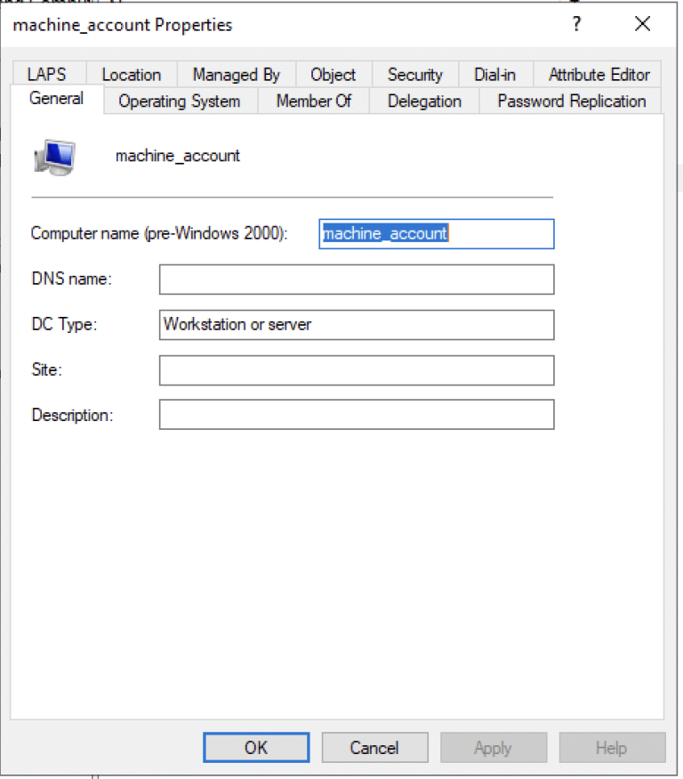 Machine account properties